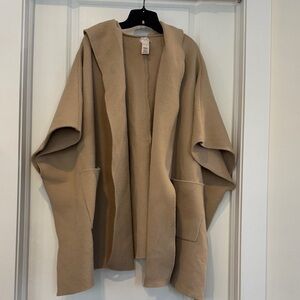 Free People Fleece Cozy Tan Hooded Cape with Pockets